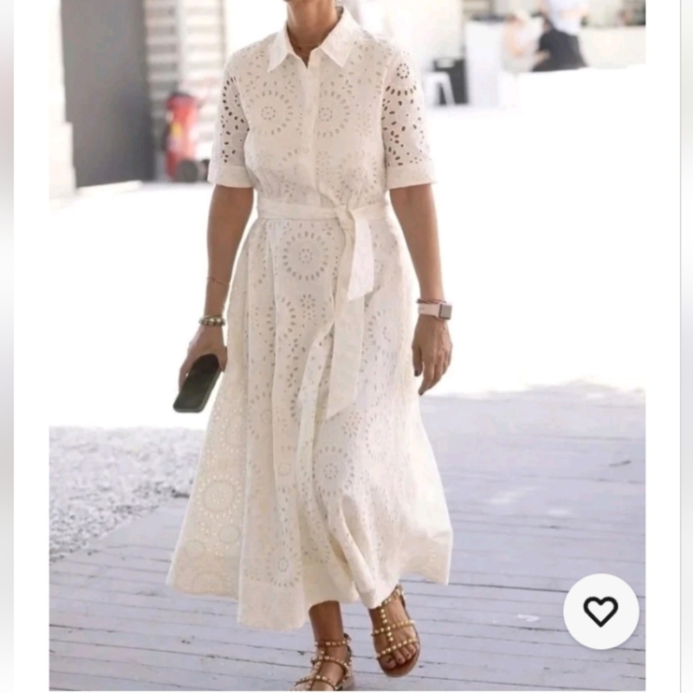 Zara Zw Collection Embroidered Cream Lace Midi Dress Sz-M - Picture 8 of 16